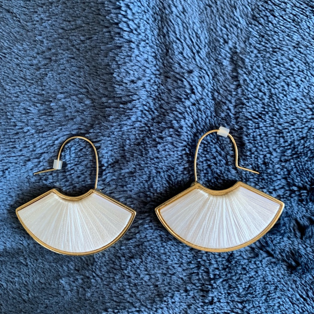 Gold White Fan Threaded Summer Earrings
